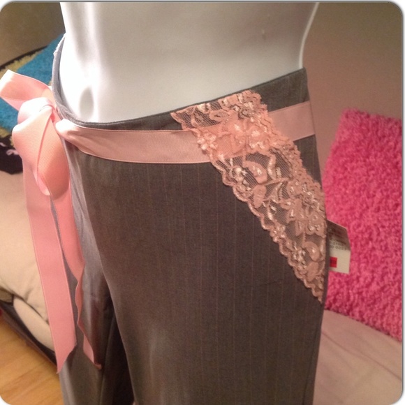 Rare Charlotte Russe NWT Vintage Juniors ankle Crop gray & pink dress pants sz 3 - Picture 6 of 7